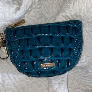 Brahmin Teal Embossed Patent Leather Coin Pouch with Gold Hardware